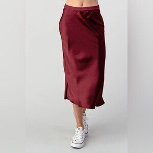 Burgundy Satin Slip Skirt